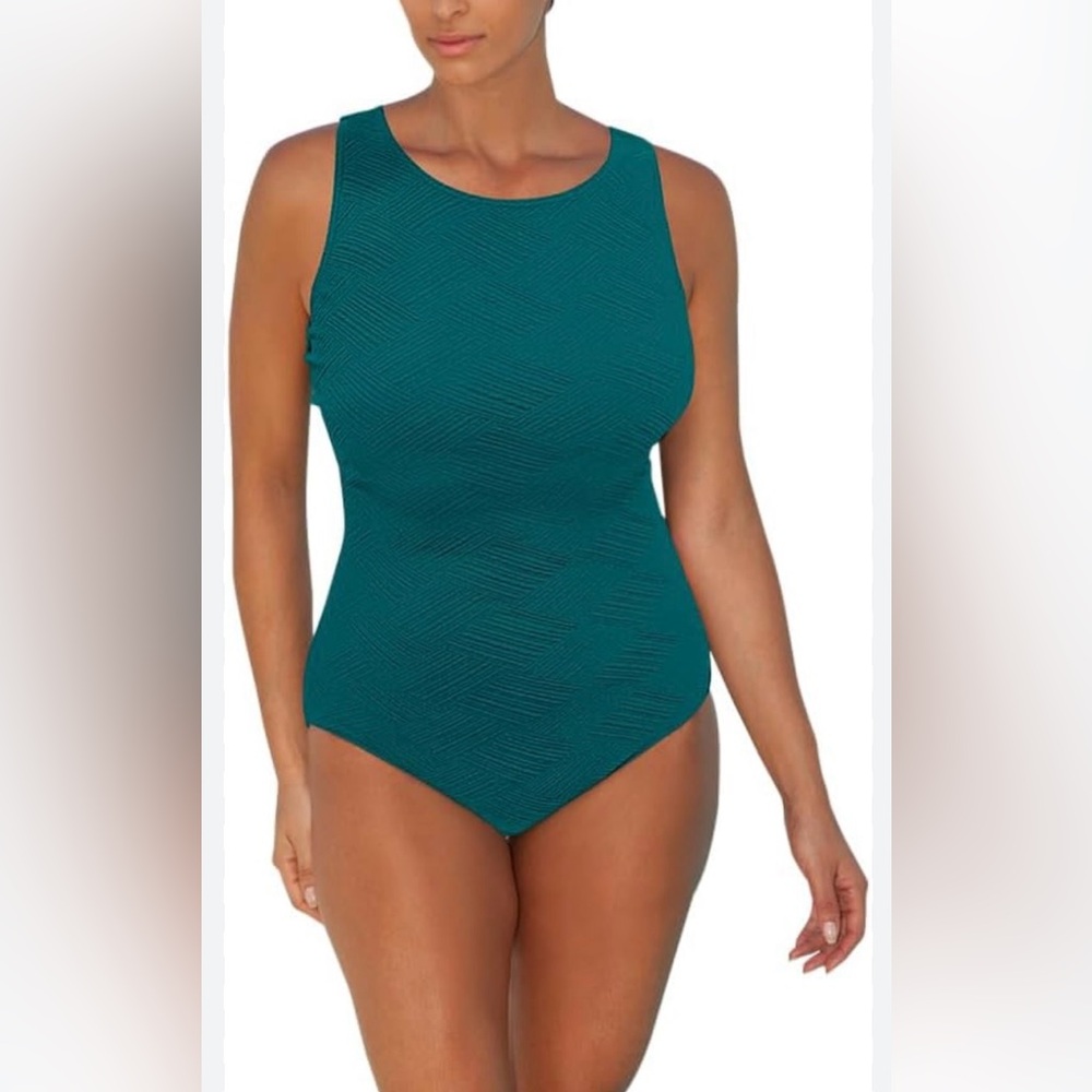 Aquamore Chlorine Resistant Deep Ocean High Neck One-Piece size 8